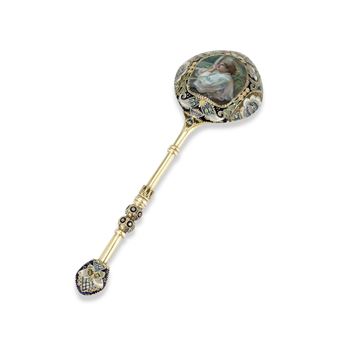 A CLOISONNÉ AND EN PLEIN ENAMEL SILVER-GILT SPOON - Feodor Rückert