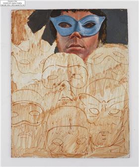 Man with a mask oil on board - Martin Battersby