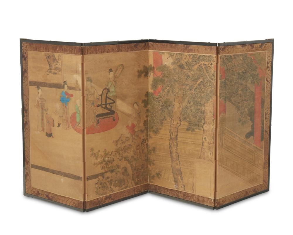 Artwork by Chinese School, A Chinese four-panel screen, Made of ink and color on silk