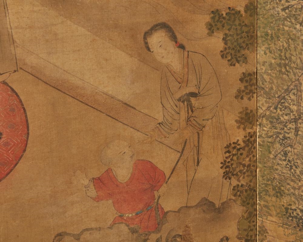 Artwork by Chinese School, A Chinese four-panel screen, Made of ink and color on silk