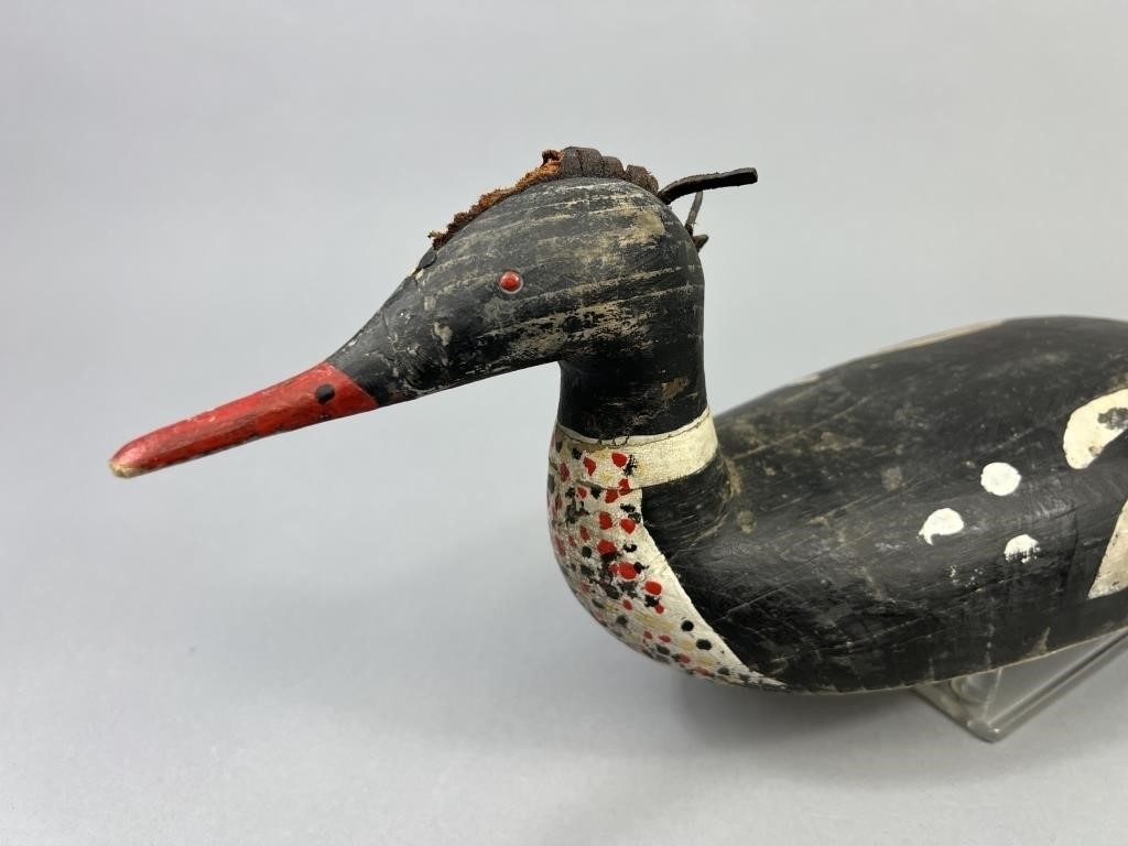 Artwork by Gilbert Rafuse, Gilbert Rafuse Merganser Drake Duck Decoy, Made of leather
