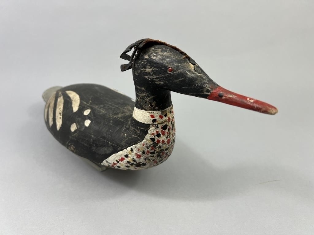 Artwork by Gilbert Rafuse, Gilbert Rafuse Merganser Drake Duck Decoy, Made of leather