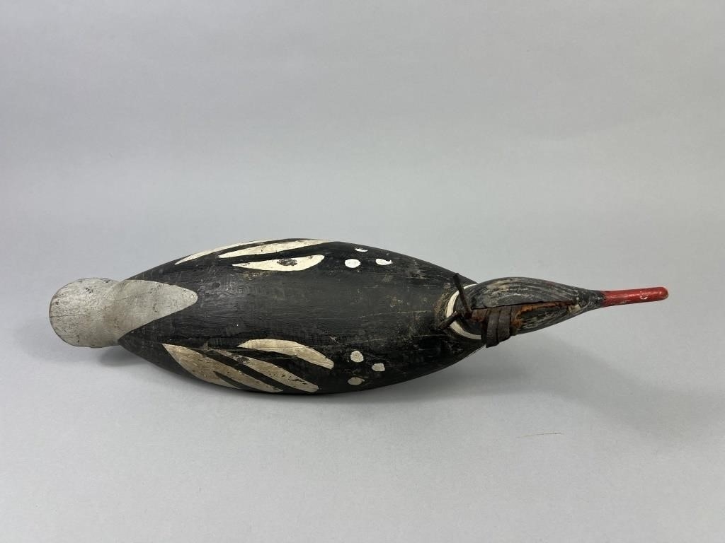 Artwork by Gilbert Rafuse, Gilbert Rafuse Merganser Drake Duck Decoy, Made of leather