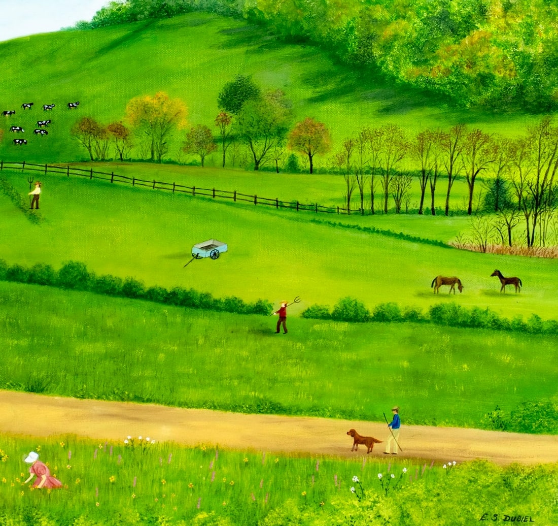 Artwork by Evelyn S. Dubiel, Farming in Pomfret, CT (titled on label, Made of oil on canvas