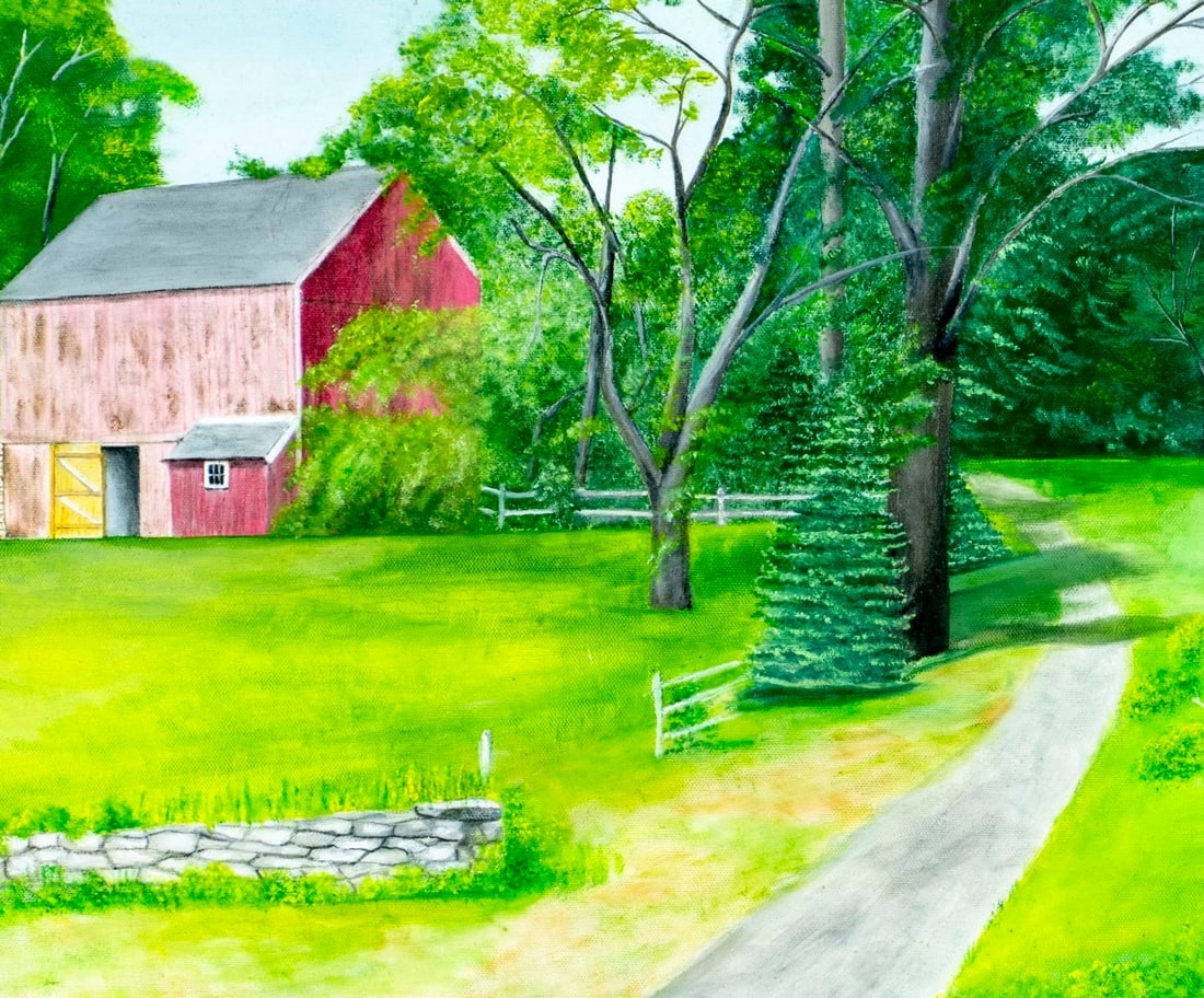 Artwork by Evelyn S. Dubiel, Landscape with Red Barn, Made of oil on canvas