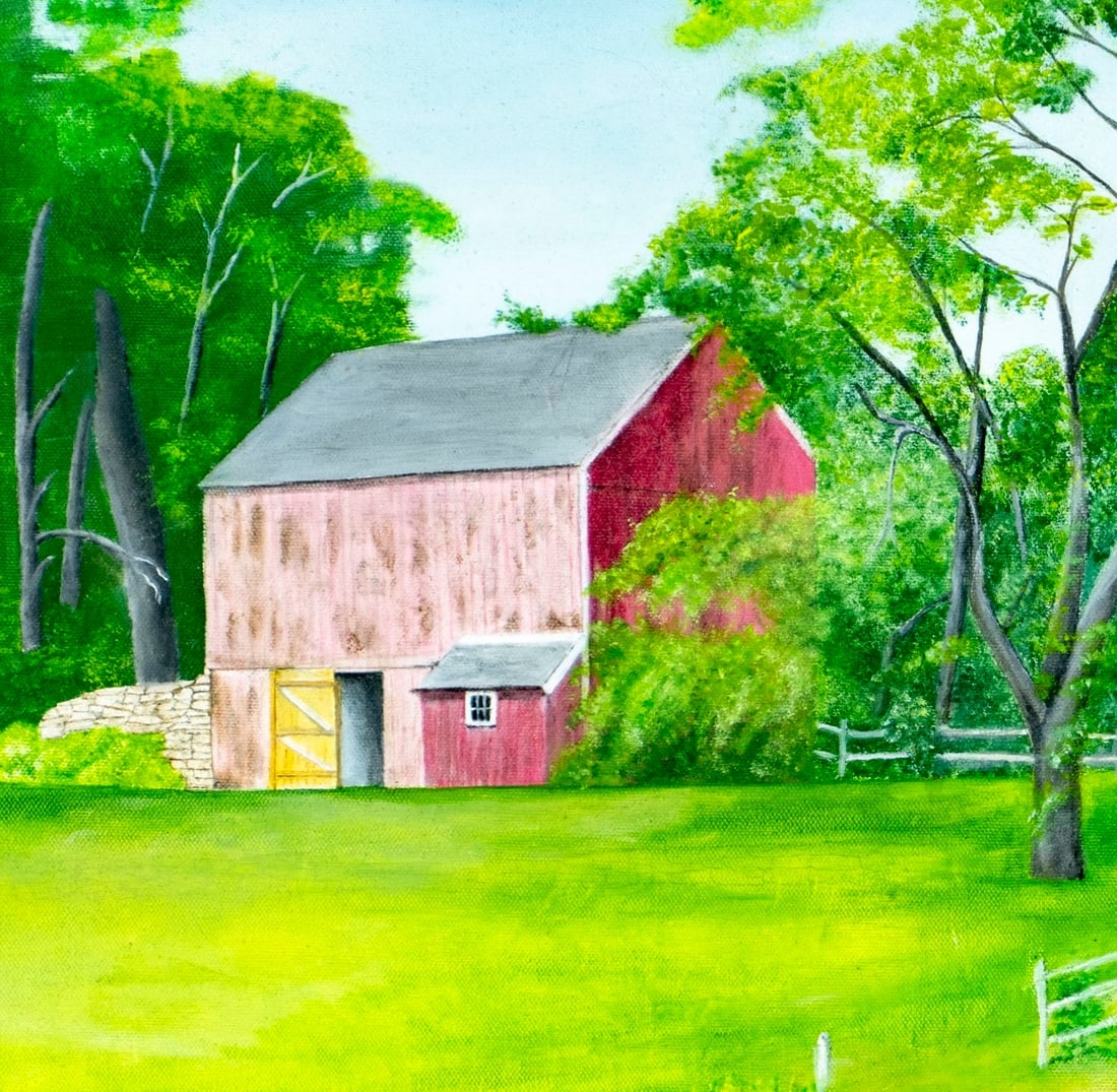 Artwork by Evelyn S. Dubiel, Landscape with Red Barn, Made of oil on canvas