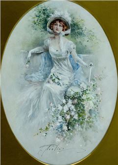 Portrait of Lady in White with Parasol - Frank Aveline