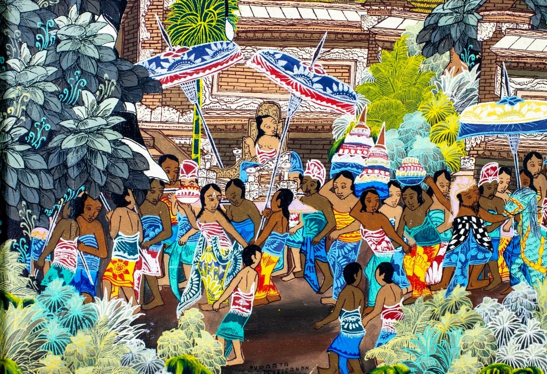 Artwork by Nydarta Penessanan Kloo, Balinese Street Scene, Made of oil on board