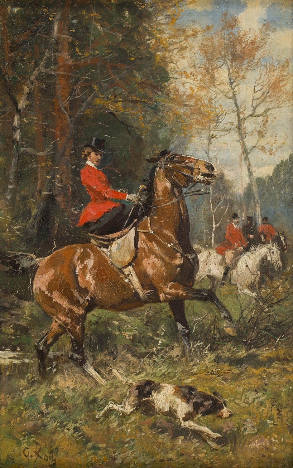 Artwork by Georg Koch, Polowanie par force oil/panel, Made of Oil/Panel