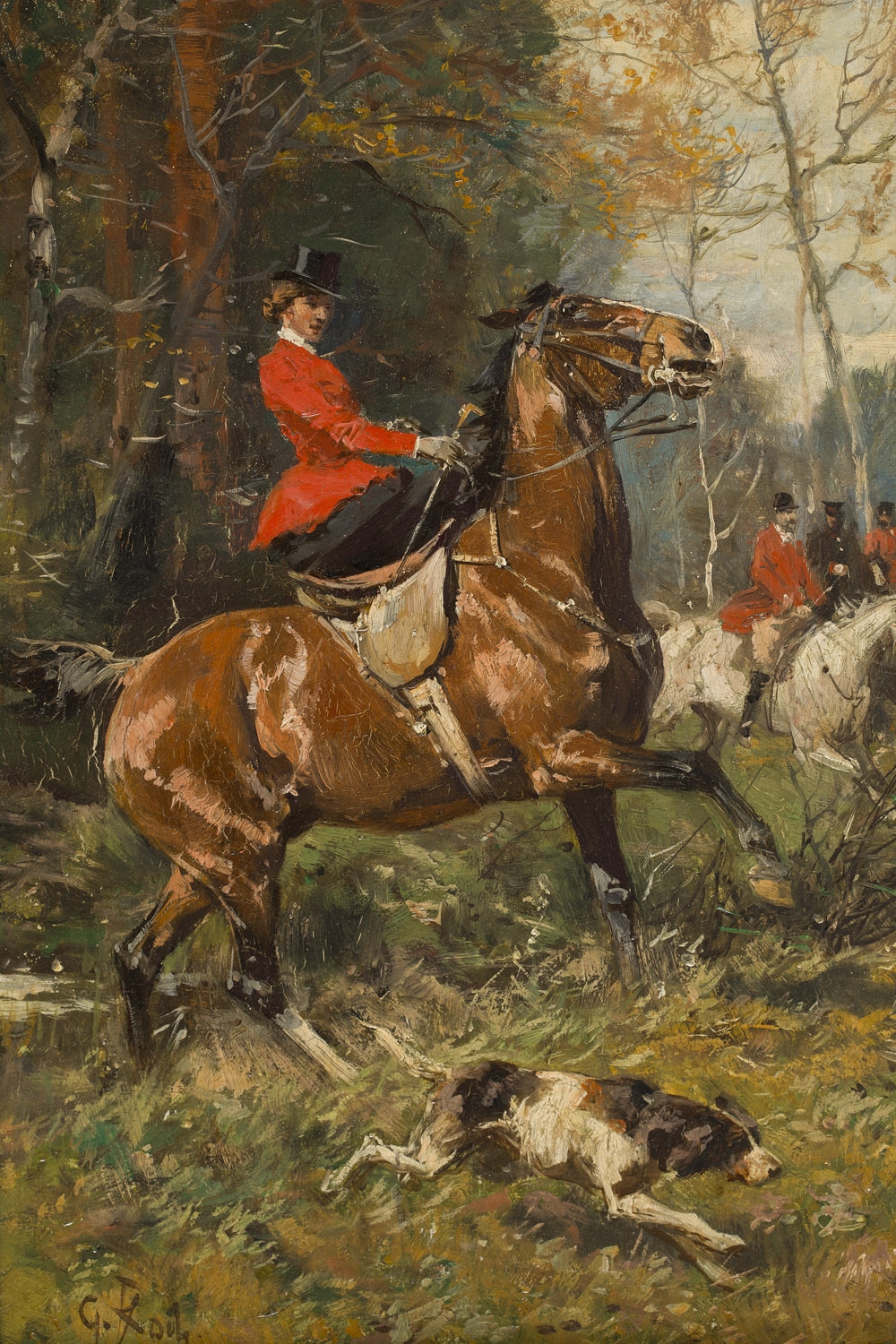 Artwork by Georg Koch, Polowanie par force oil/panel, Made of Oil/Panel