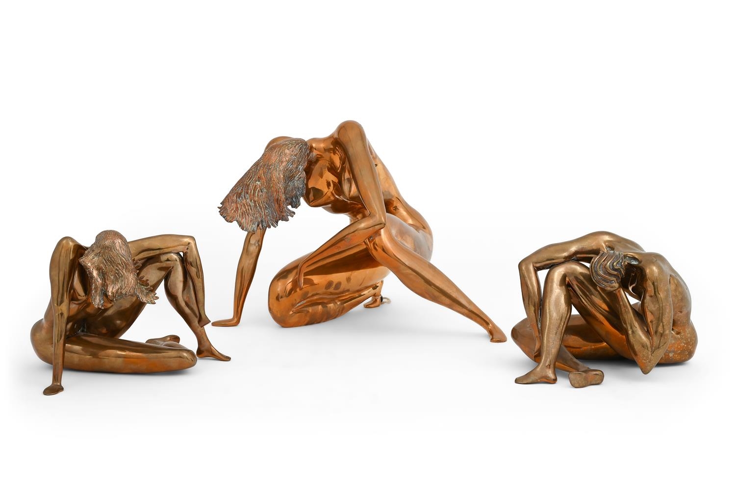 Artwork by Walter Pugni, THREE SCULPTURES OF FEMALE NUDES, Made of Brass