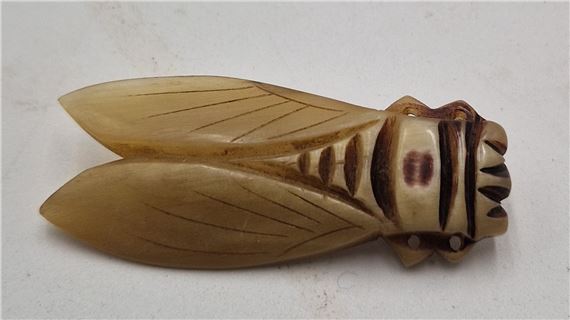 FRENCH ART NOUVEAU CARVED HORN CICADA BUG BROOCH Signed Depo by Depose