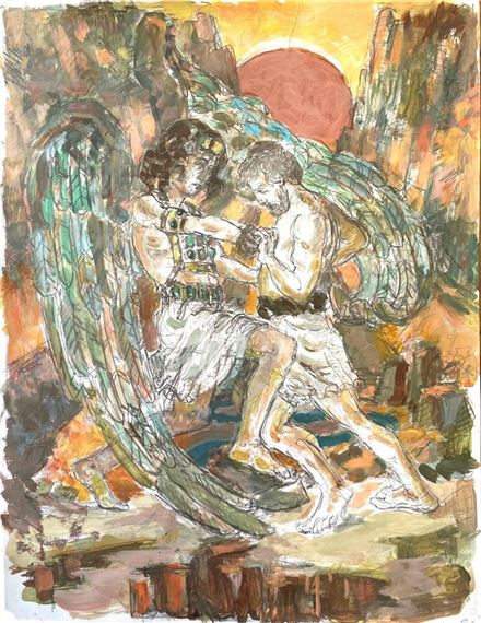 Boris Tyomkin | Jacob Wrestling with an Angel | MutualArt