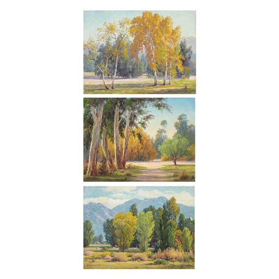 Near Riverside California, Golden Sycamores and Mountain & Trees