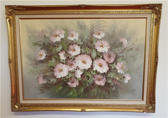 S Leigh. A th Century Oil on Canvas still life of Flowers by S. Leigh, 20th Century