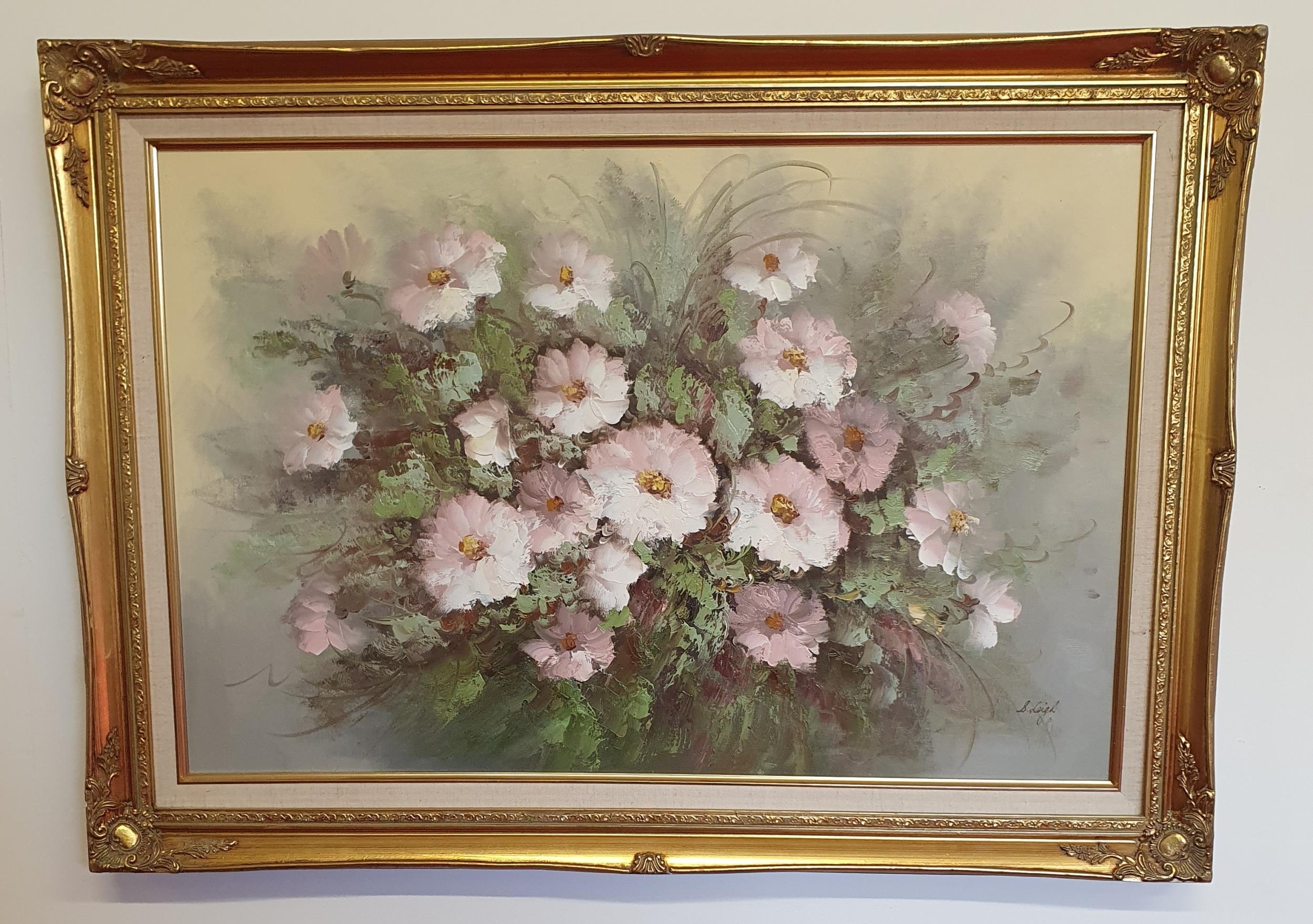 Artwork by S. Leigh, S Leigh. A th Century Oil on Canvas still life of Flowers, Made of Oil on Canvas