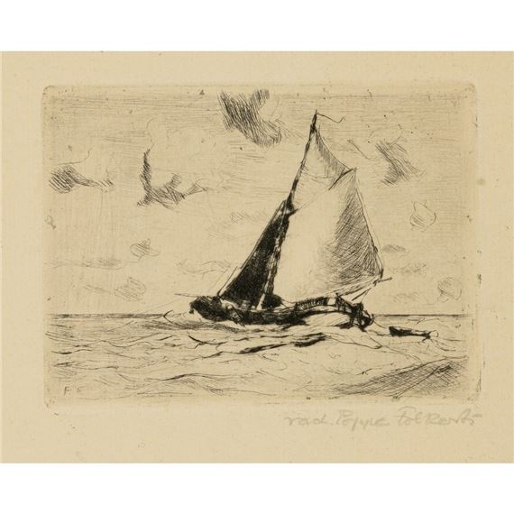 Segelboot mit Beiboot im Schlepptau auf See by Poppe Folkerts