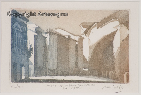 Artwork by Mario Micossi, Ombre a Mercatovecchio in Udine, Made of Aquatint on paper