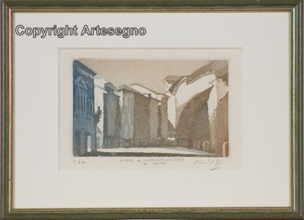 Artwork by Mario Micossi, Ombre a Mercatovecchio in Udine, Made of Aquatint on paper