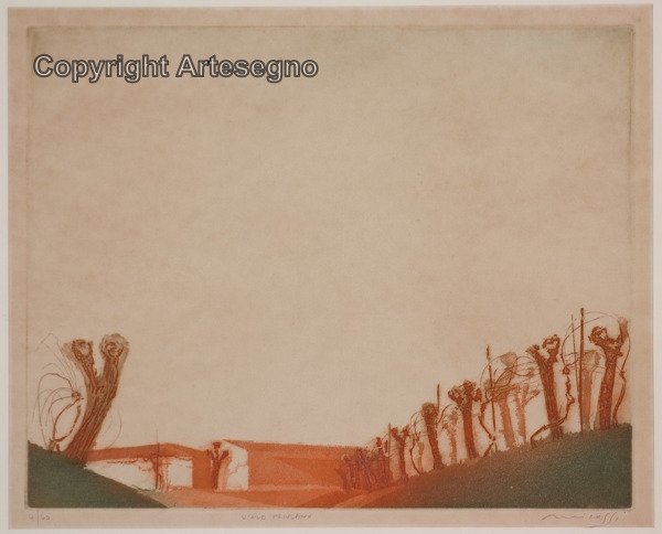 Artwork by Mario Micossi, Viale friulano, Made of Etching and aquatint on paper