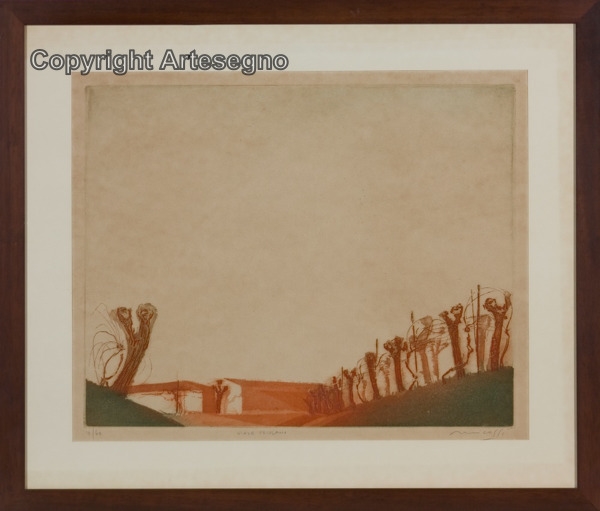 Artwork by Mario Micossi, Viale friulano, Made of Etching and aquatint on paper