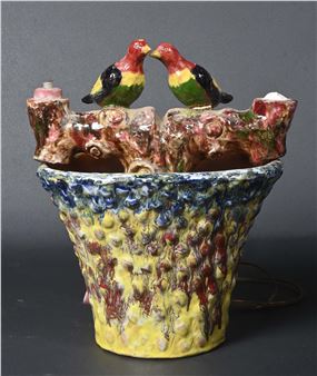 Vase aux oiseaux formant luminaire - Raymond Raffour