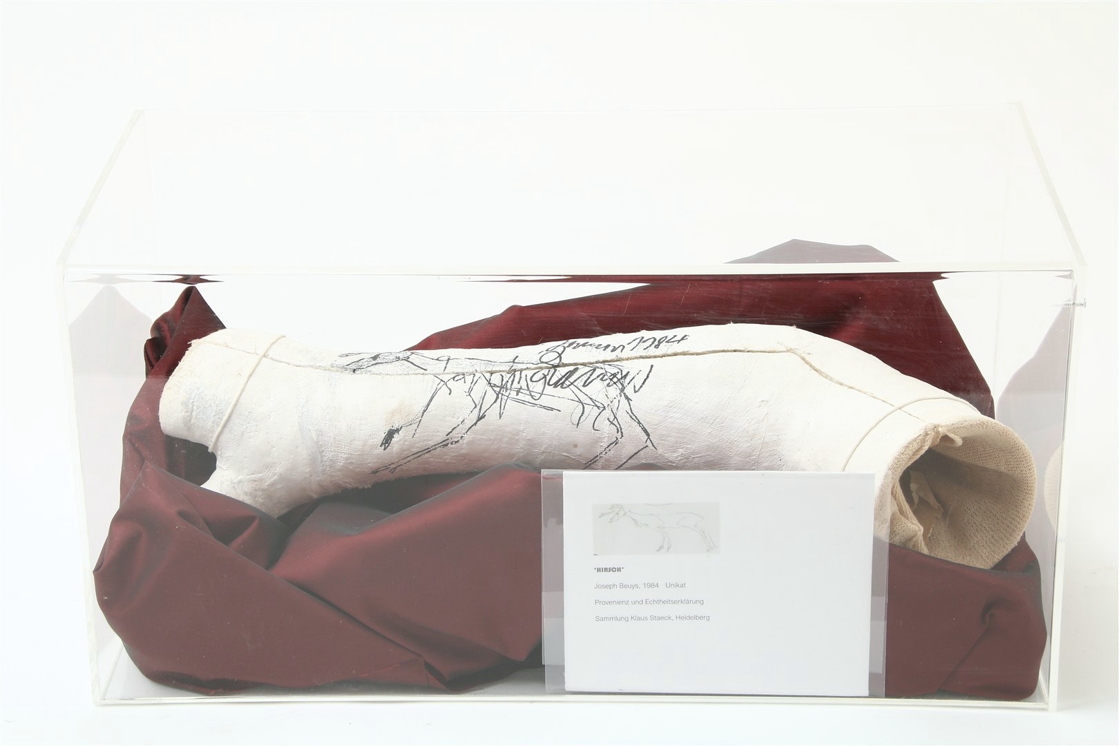 Artwork by Joseph Beuys, Gipsarm, Made of mixed media, felt-tip pen on plaster cast in plexiglass display case