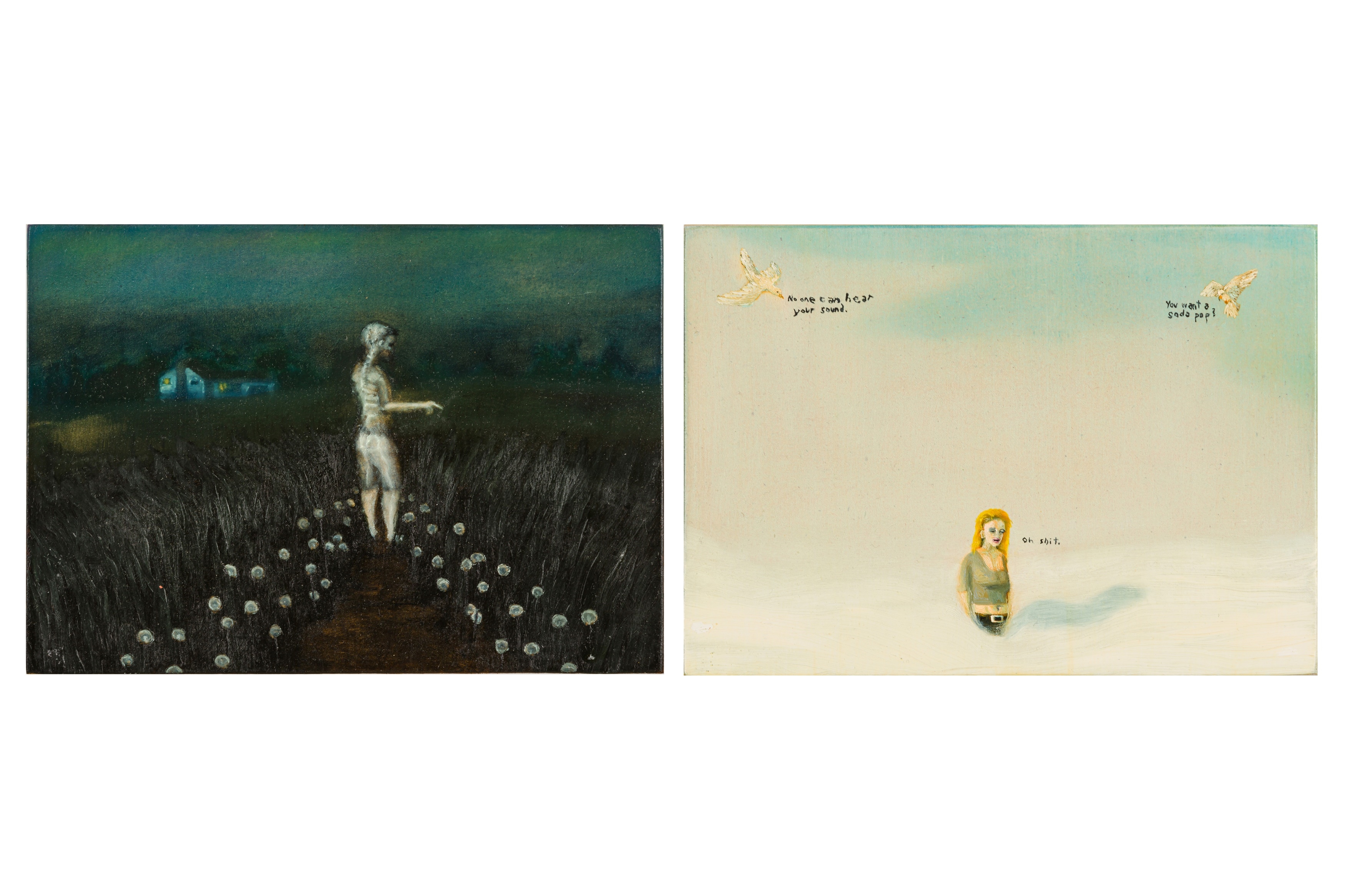 Artwork by Dan Attoe, A Tough Moment; Ghost in the Dandelions, Made of oil on board