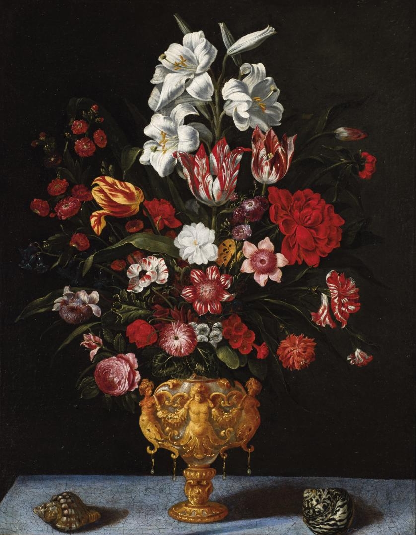 Master of the Grotesque Vase | Still life with flowers and shells ...