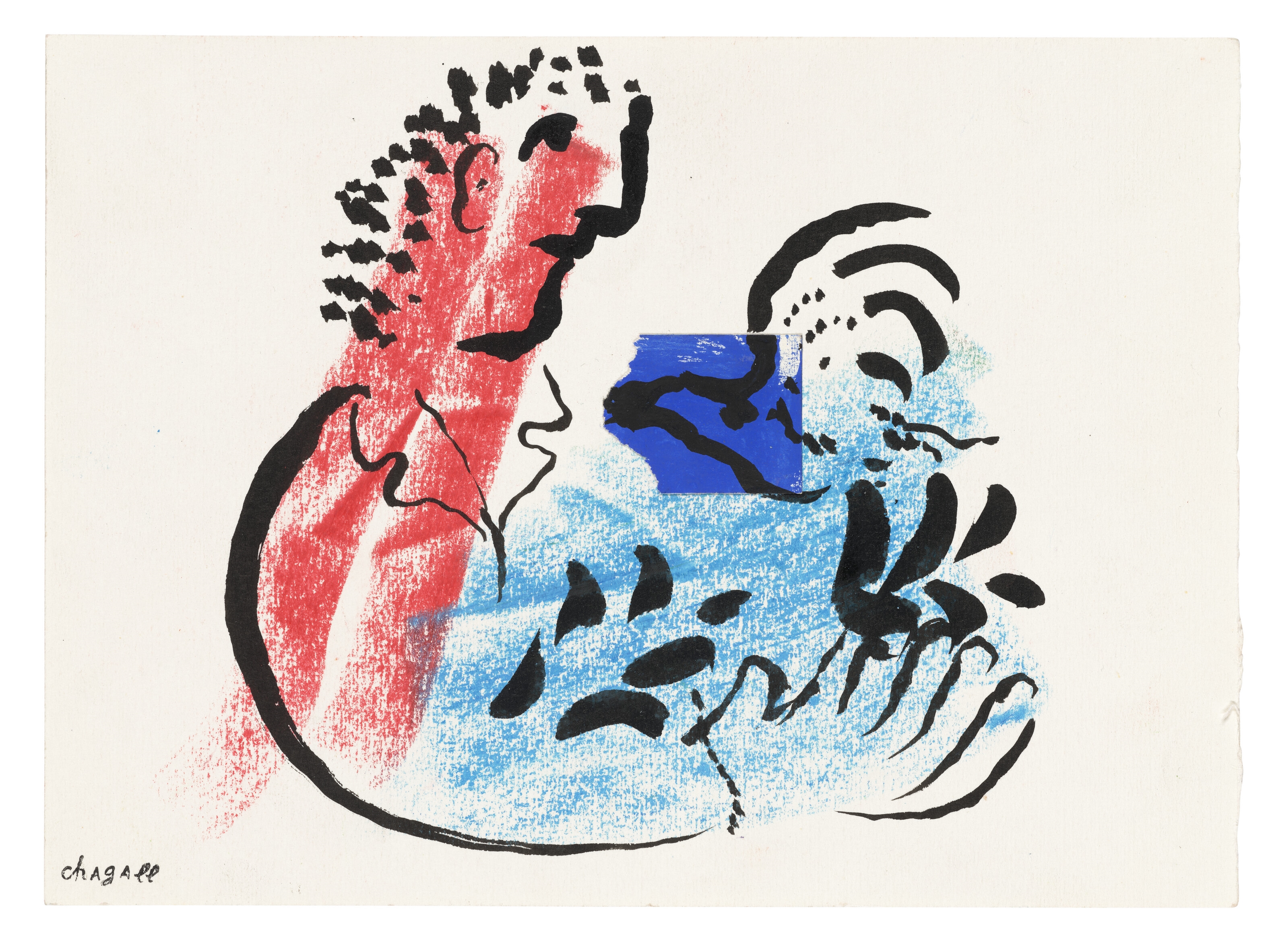 Marc Chagall | Profil rouge et bleu aux six doigts (Circa 1972) | MutualArt