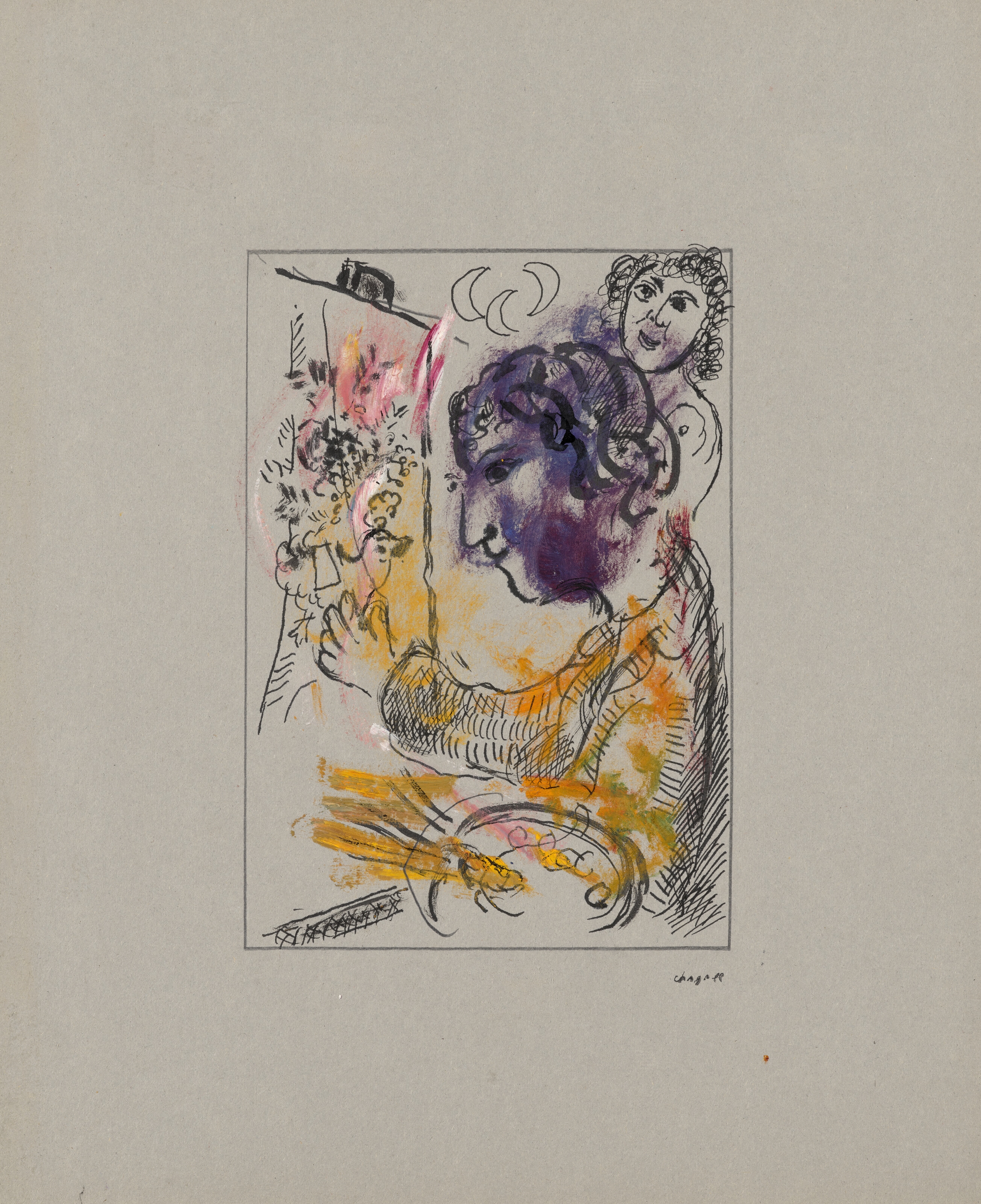 Marc Chagall | Peintre au profil violet (1972) | MutualArt