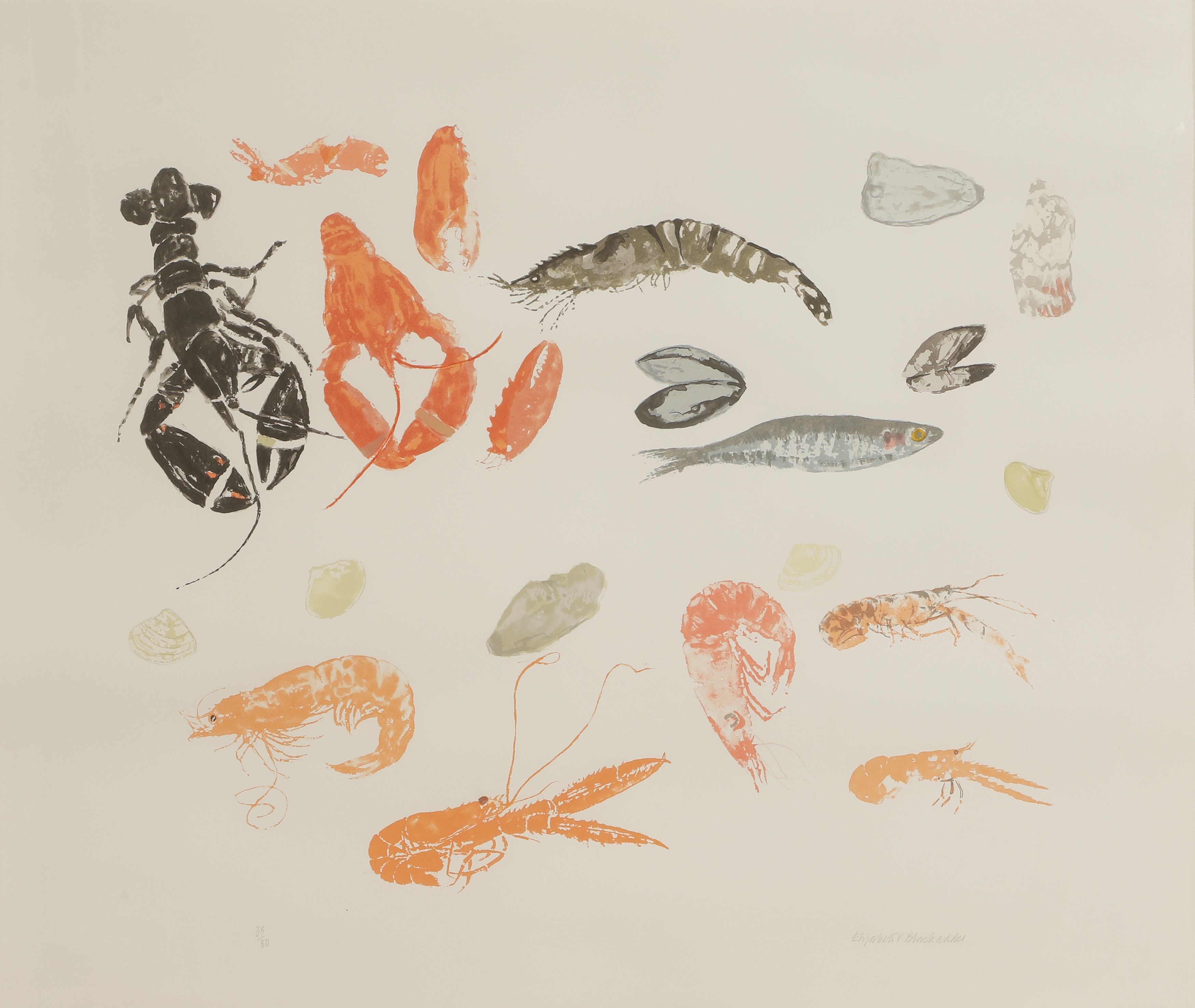 Artwork by Elizabeth Blackadder, Seafood Medley, Made of screenprint in colours