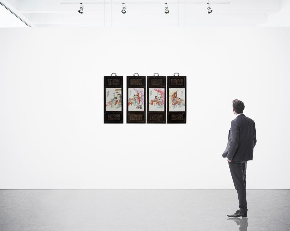 Artwork by Chinese School, Four Chinese polychrome porcelain plaques, Made of painted porcelain plaques