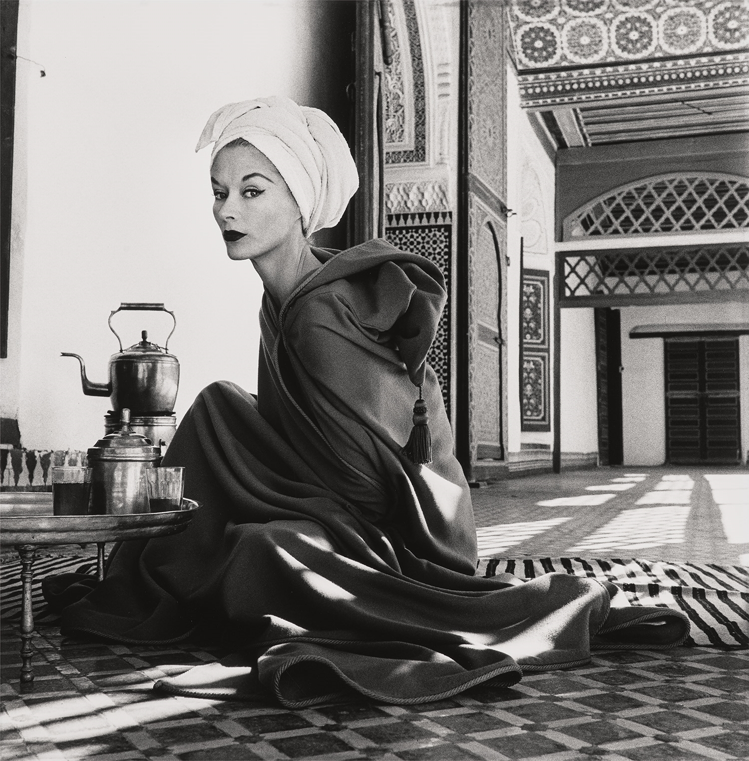 Artwork by Irving Penn, Woman in Palace, Marrakech, Morocco (Lisa Fonssagrives-Penn), Made of SELENIUM TONED GELATIN SILVER PRINT