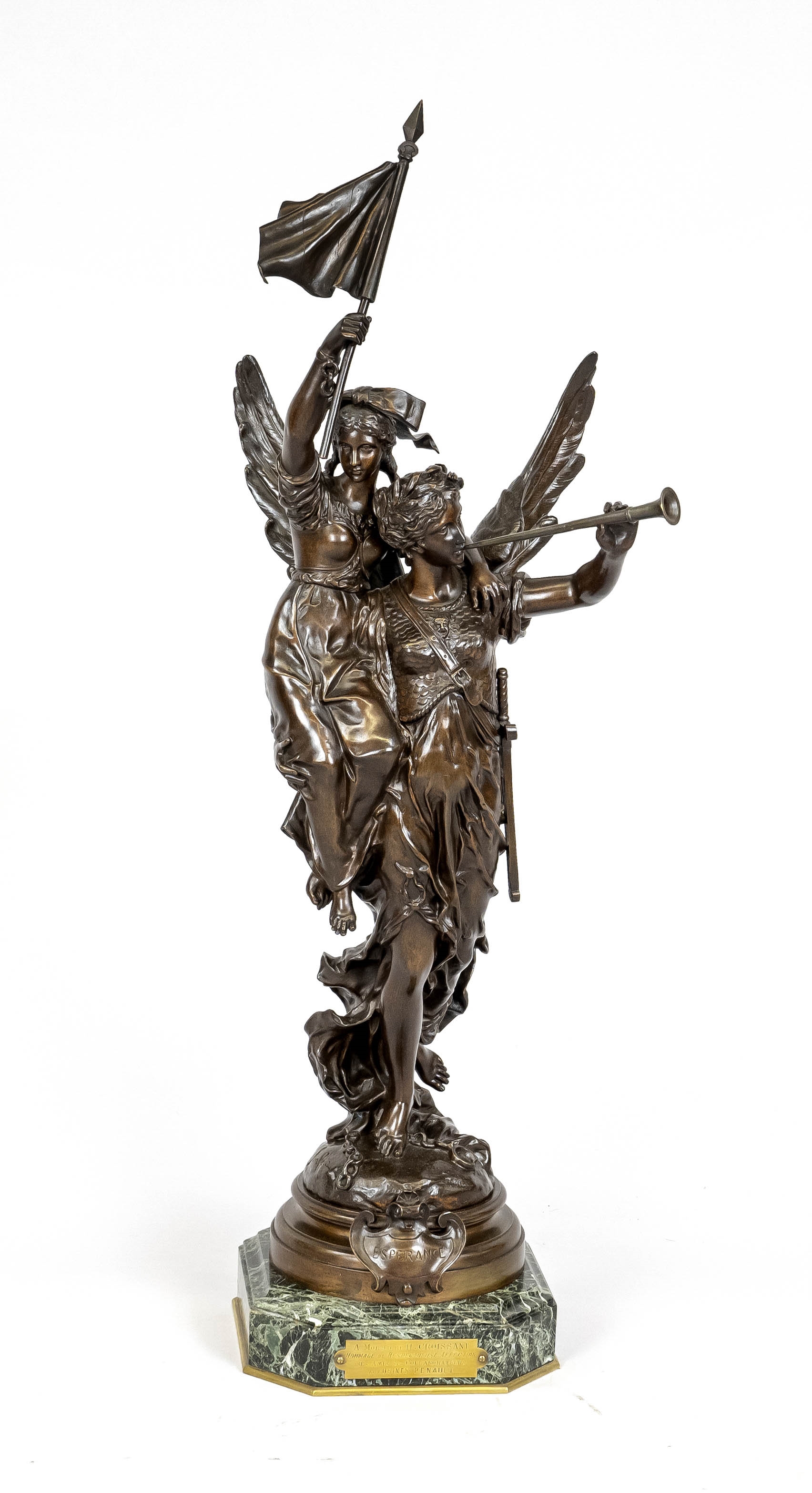 Artwork by Charles Anfrie, große allegorische Figurengruppe der Hoffung, Made of bronze with brown patina