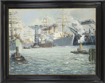 Hamburger Hafen mit Segelschiff auf der Werft Blohm und Voss - Rudolf Döring