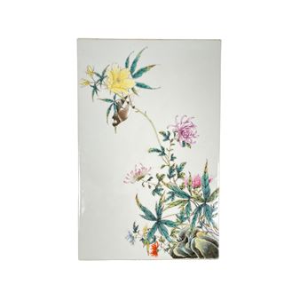 A fine 20thC Chinese famille rose porcelain plaque with painting of bird and tree - Chinese School, 20th Century