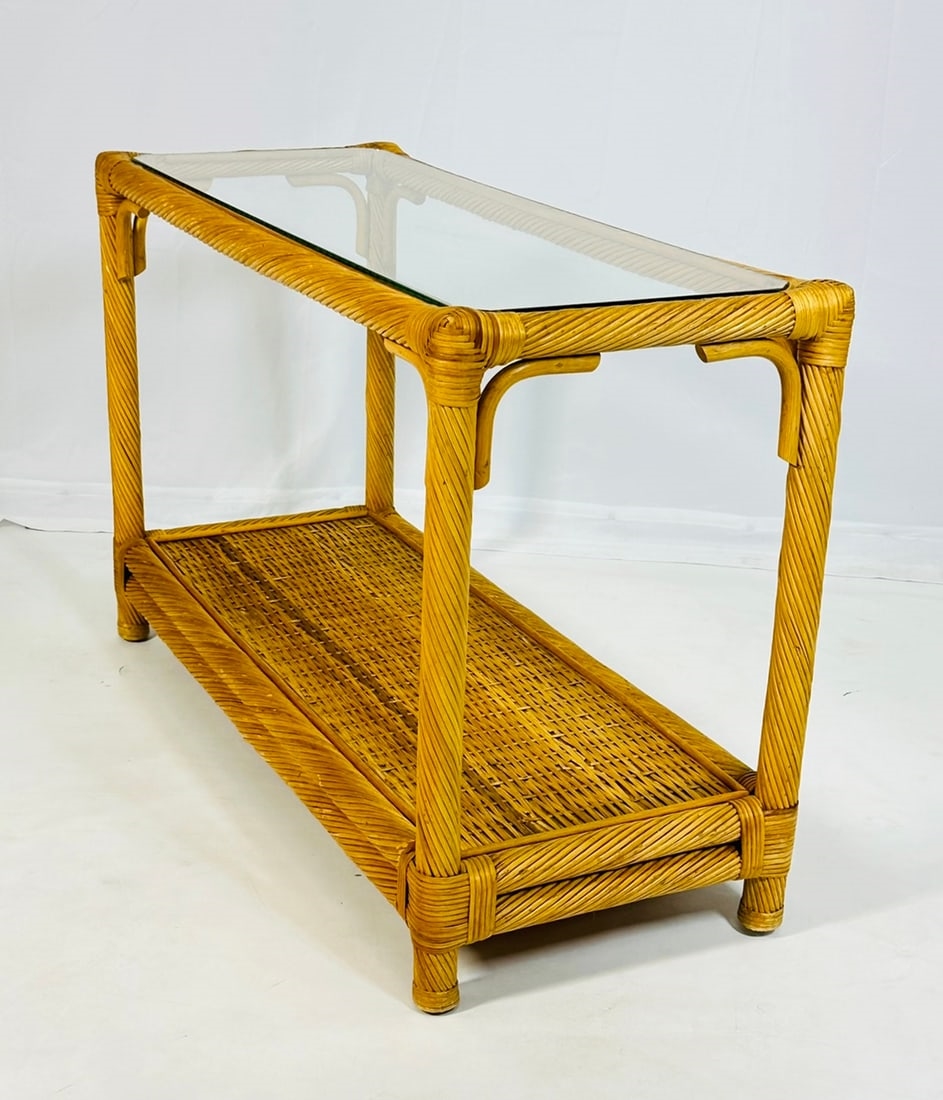 Unknown | Vintage Twisted Rattan Console Table With Glass Top (1960s ...