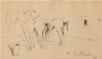 Contadino e due cavalli in campagna - Alfredo Del Sordo