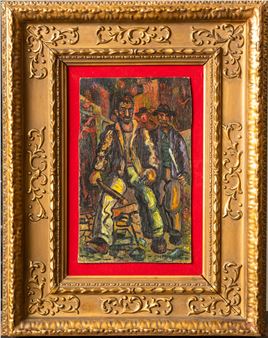 Rumble in the city. Oil on board late down on textile cardboard - Alipio Jaramillo