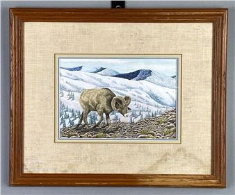 1981 Al Dornisch Boghorn Sheep Watercolor Painting Turn off bid sound - Al Dornisch