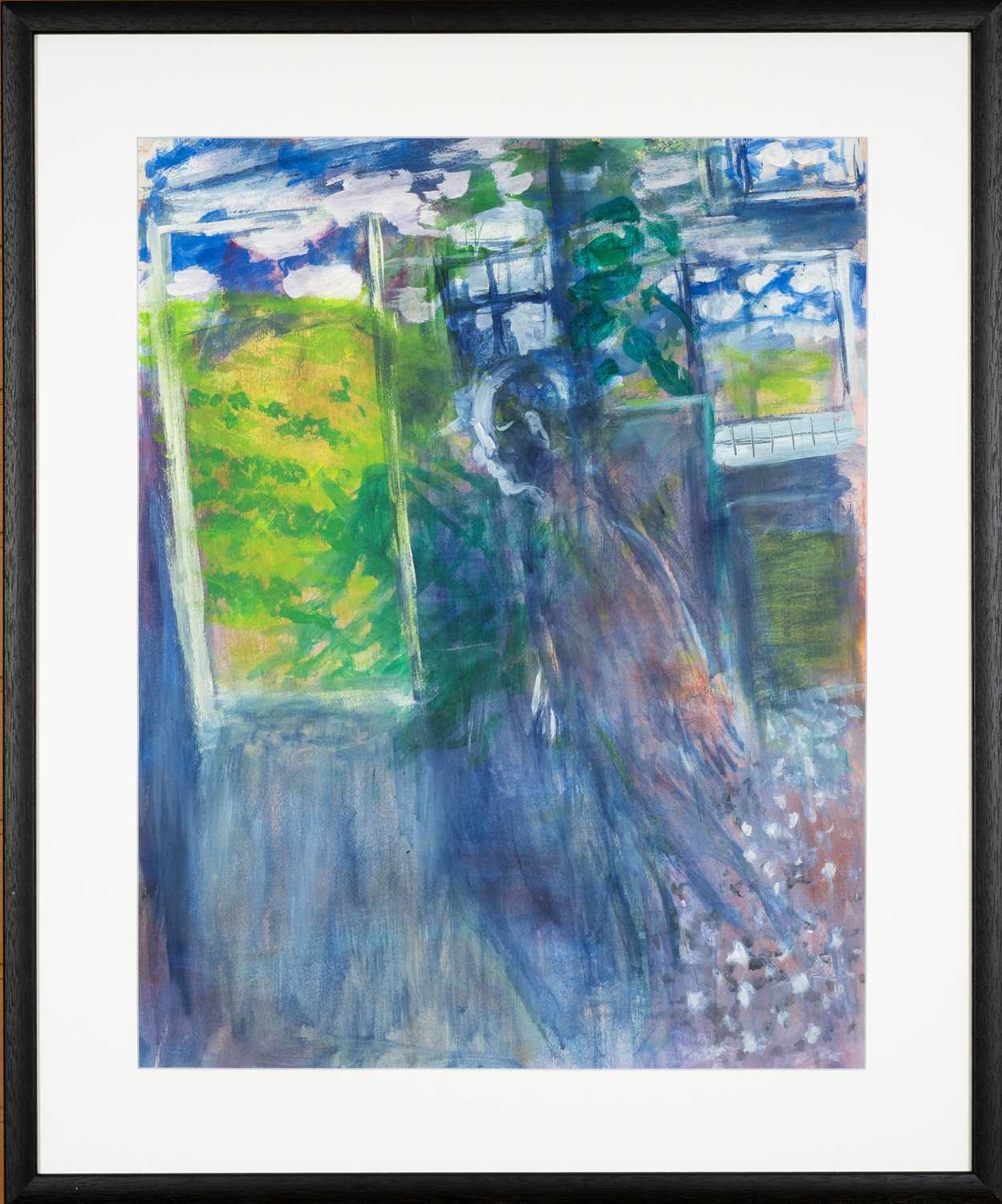 Artwork by Ernest Zobole, 1999) oil on paper - figure walking along street, Made of oil on paper