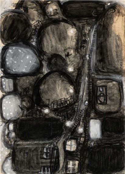 1999) mixed media on paper – entitled verso ‘Night Townscape’ on Martin Tinney Gallery label