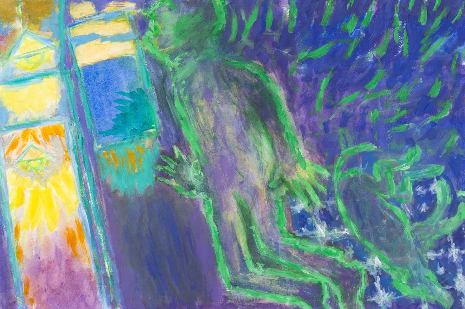 Artwork by Ernest Zobole, Walking Through House with Dog, Made of oil on paper