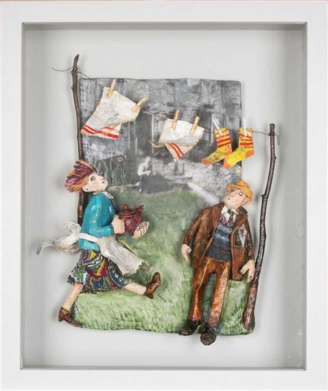 a windy day with two figures and washing line - Luned Rhys Parri