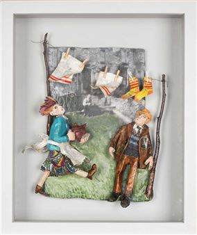 a windy day with two figures and washing line - Luned Rhys Parri