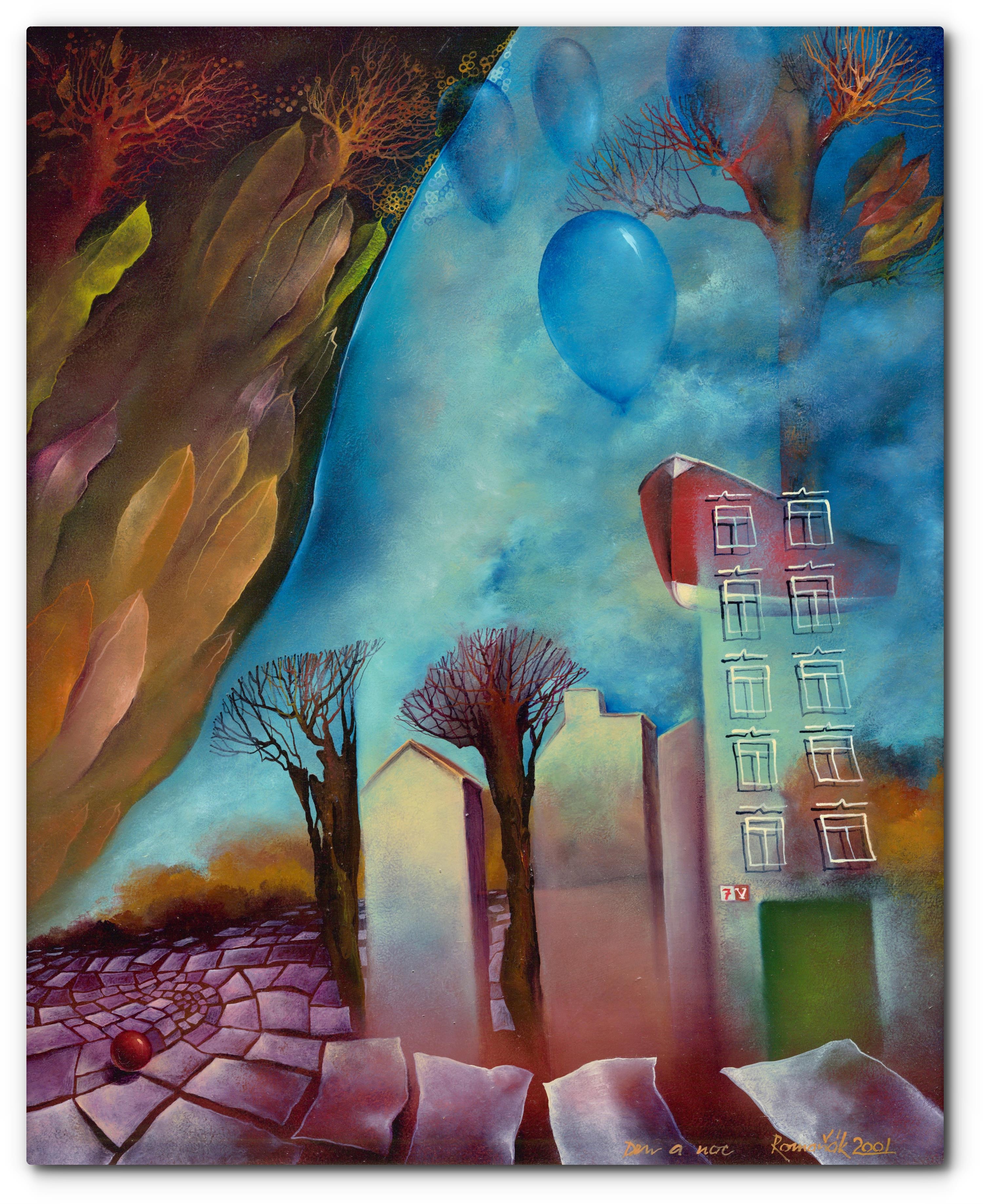 Artwork by Milan Romaňák, DEN A NOC, Made of oil on painting board