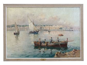 Port d'Alger" huile sur panneau - Gilbert Galland