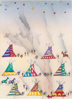 A Ben Nelson (Ahn Hia Ohm) watercolor painting, &quot;They Gather to Water the Sky Fall,&quot; 1995 - Ben Nelson