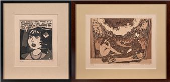 Two Diego Romero lithographs: &quot;Luncheon in the Canyon&quot; and &quot;Wow Chongo&quot; - Diego Romero